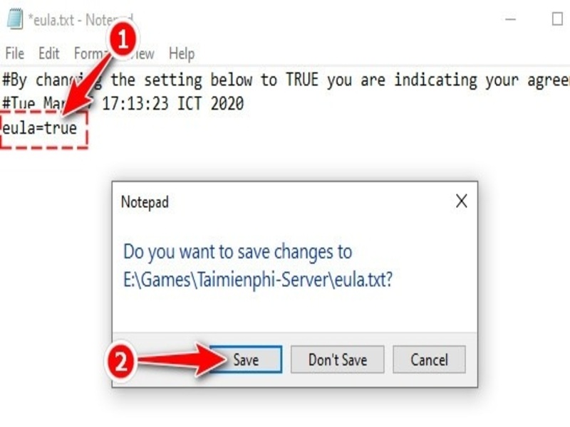 Chỉnh sửa tệp "eula.txt" trên Minecraft trên PC